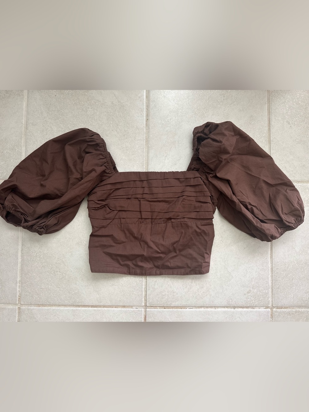 Abercrombie & Fitch Chocolate Brown Puff-Sleeve Crop Top